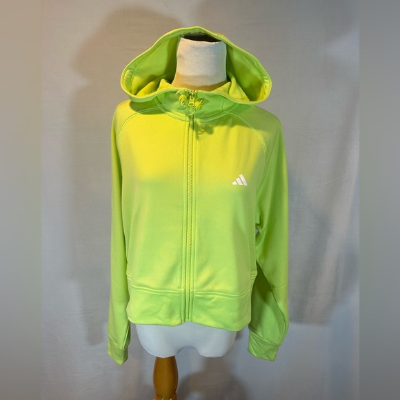 NWT!🔥Adidas AEROREADY GAME AND GO FULL-ZIP HOODED FLEECE JACKET Women Lime - Picture 2 of 15